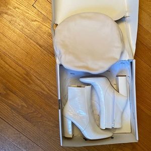 ALDO White Croc Booties and matching white beret is a bonus!